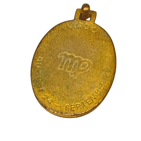 Virgo Zodiac Gold Tone Pendant Amulet With Astrological Symbols & Dates - Picture 4 of 5
